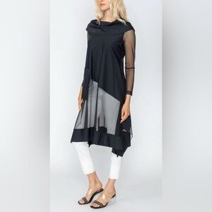 Black Sheer Panel Asymmetric Tunic Top